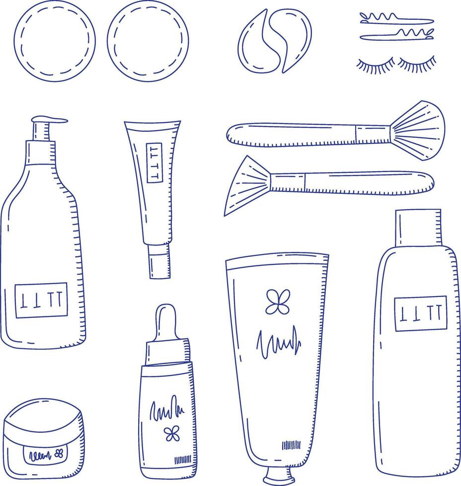 Set of skin care icons in doodle style. vector