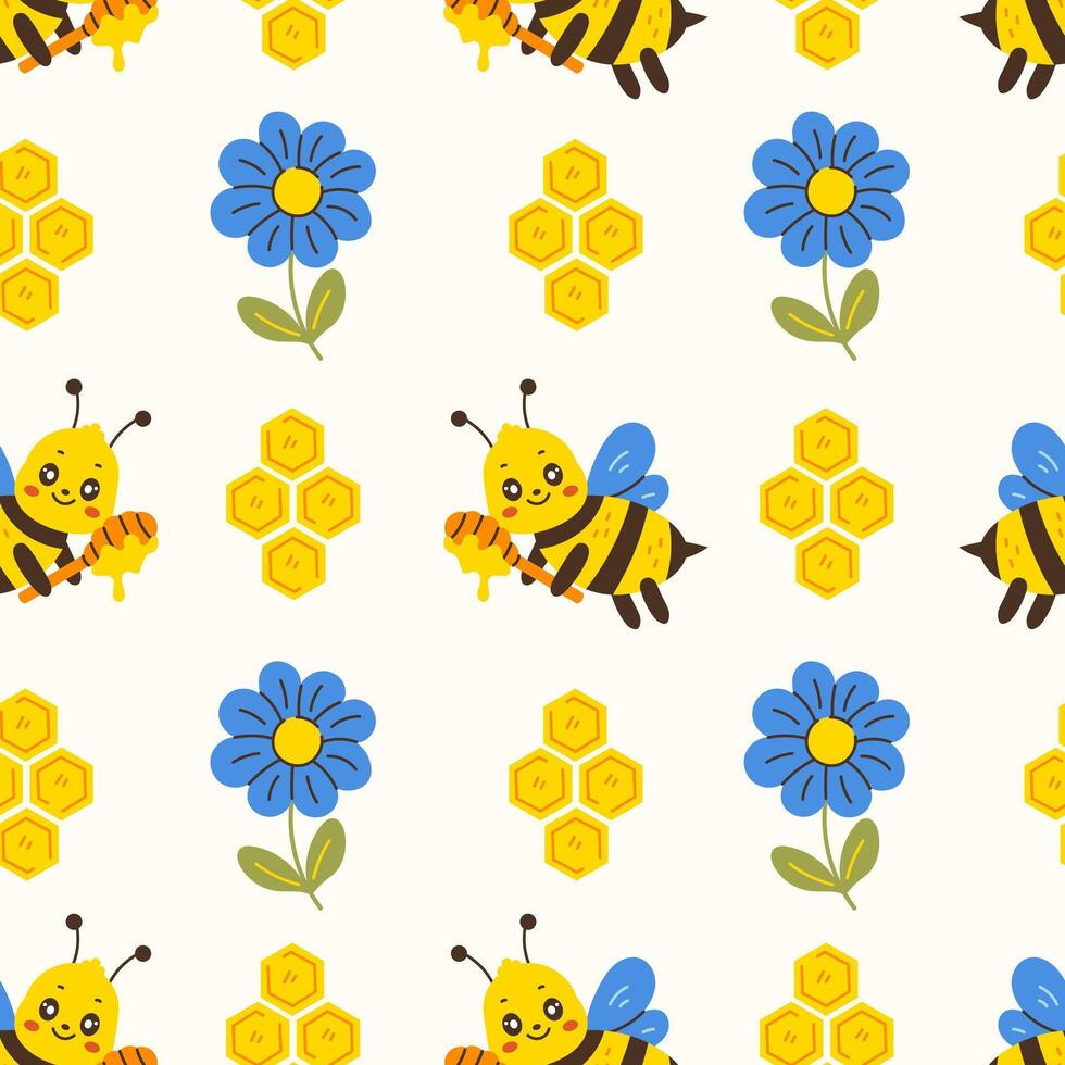 Honey Bee Honeycomb Flower Seamless Pattern vector