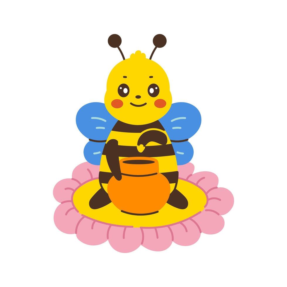 Bee eating Honey from pot sitting on flower vector