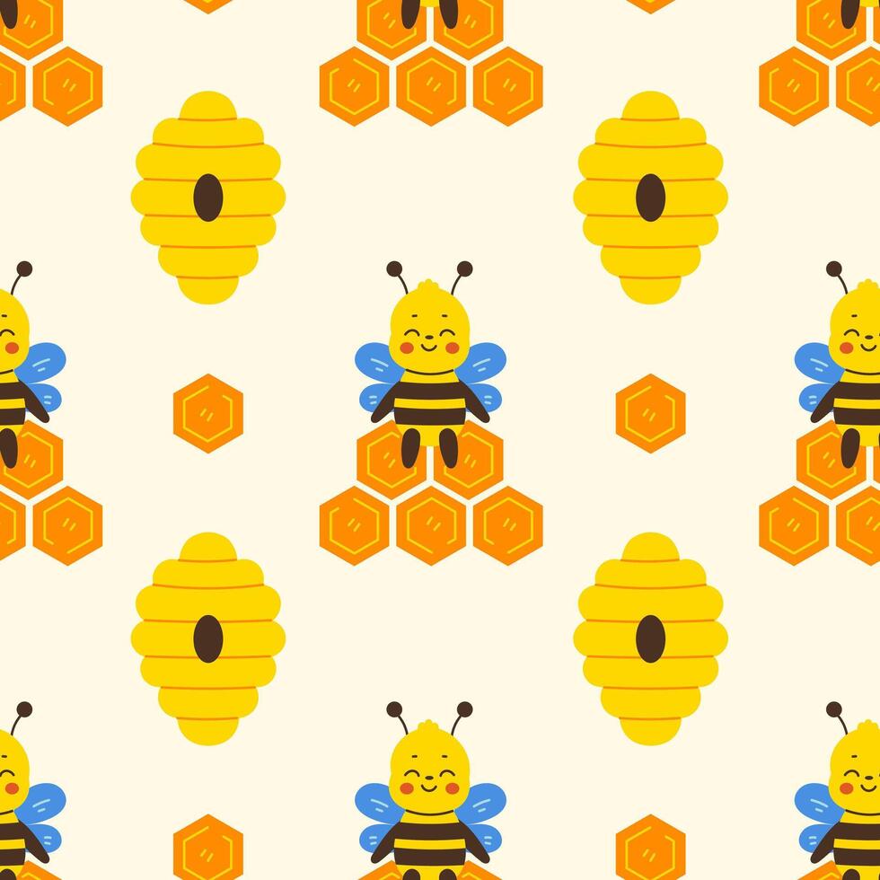 Honey Bee Honeycomb Beehive Seamless Pattern vector
