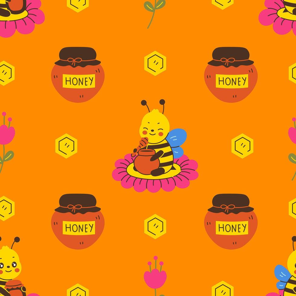 Honey Bee Flower Hexagon Seamless Pattern vector