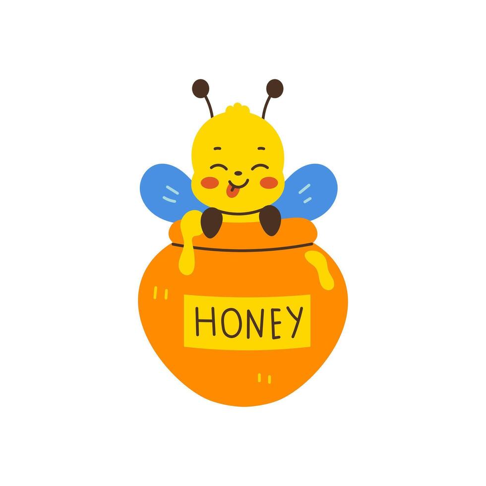 Whimsical Bee sitting in Honey Pot vector