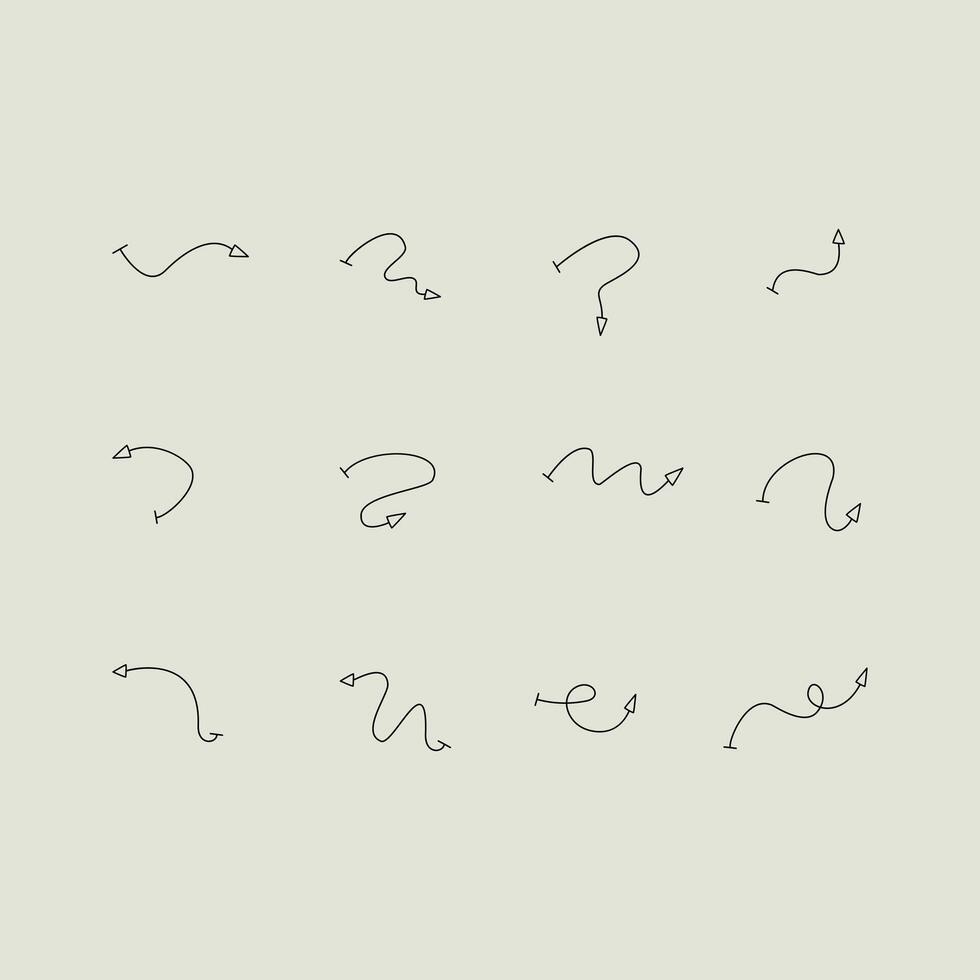Handdrawn curved arrow icons in a minimalist style vector