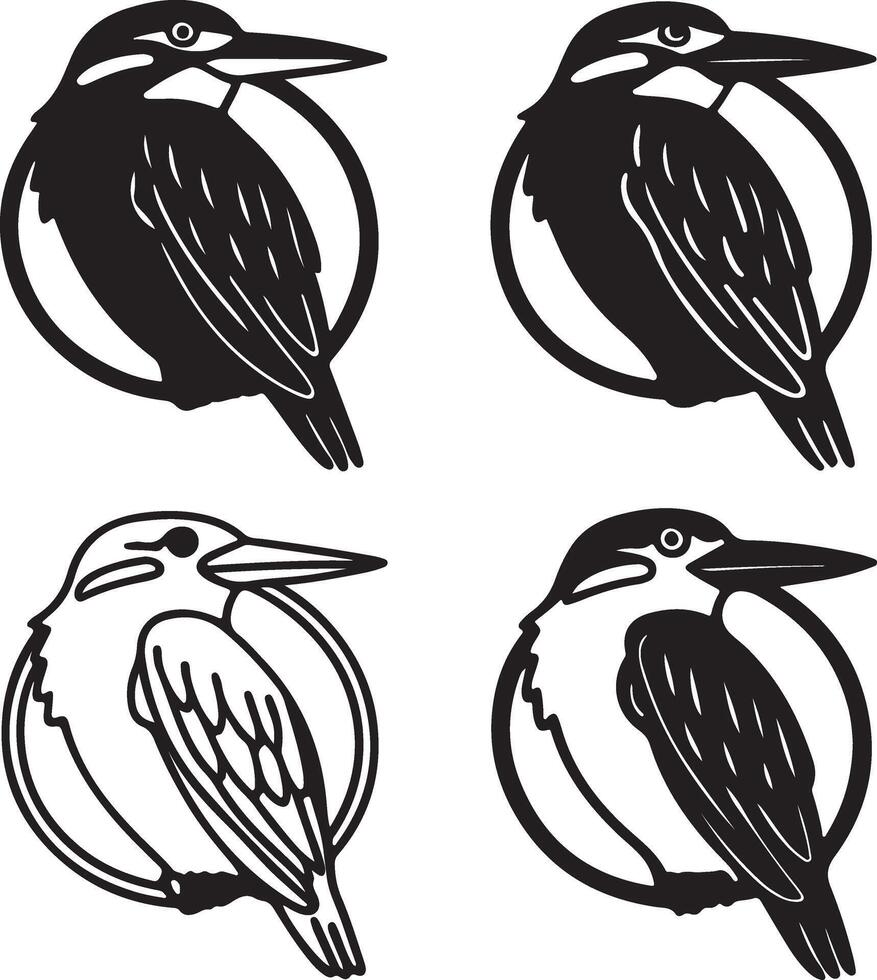Kingfisher Icon Set Silhouette Blac vector
