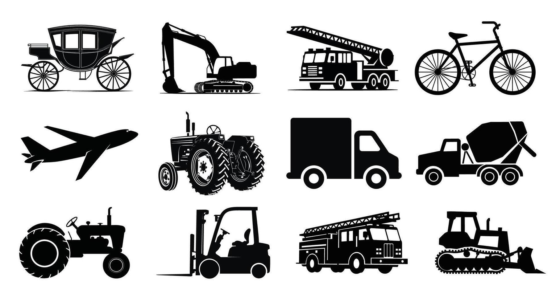 Transportation Icons Collection. Vehicle Silhouette. vector