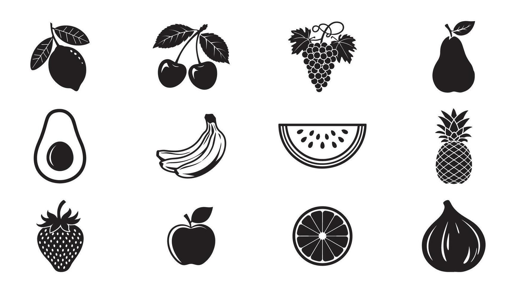 Set of Simple Black and White Fruit Illustrations vector