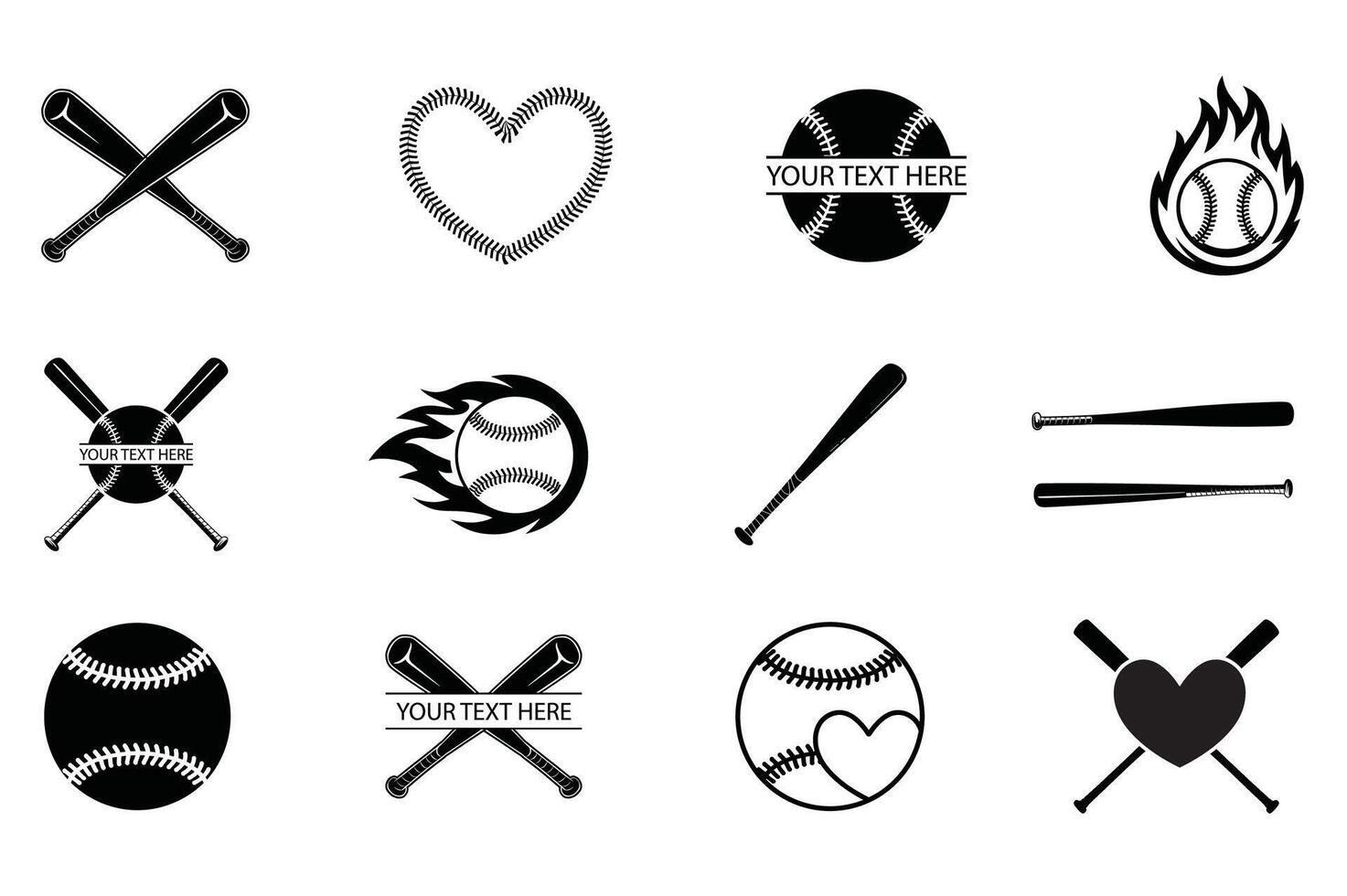 Baseball silhouette bundle, baseball set. vector