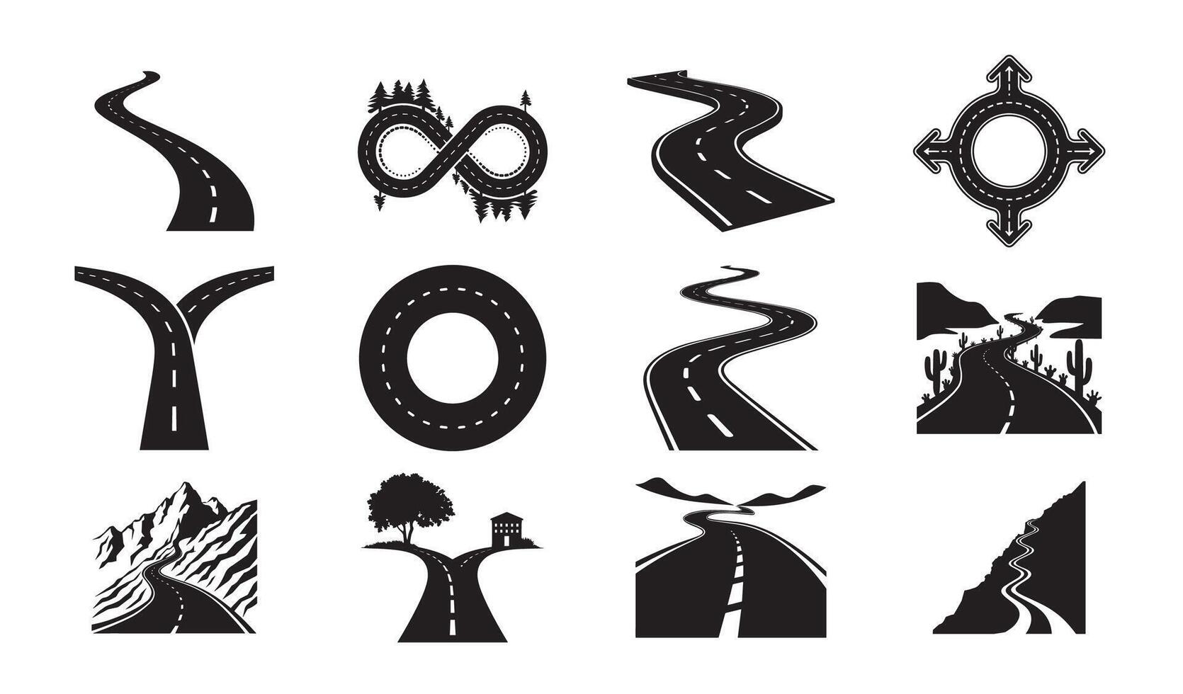 Creative Road and Path Designs with Curves, Loops, and Landscapes vector