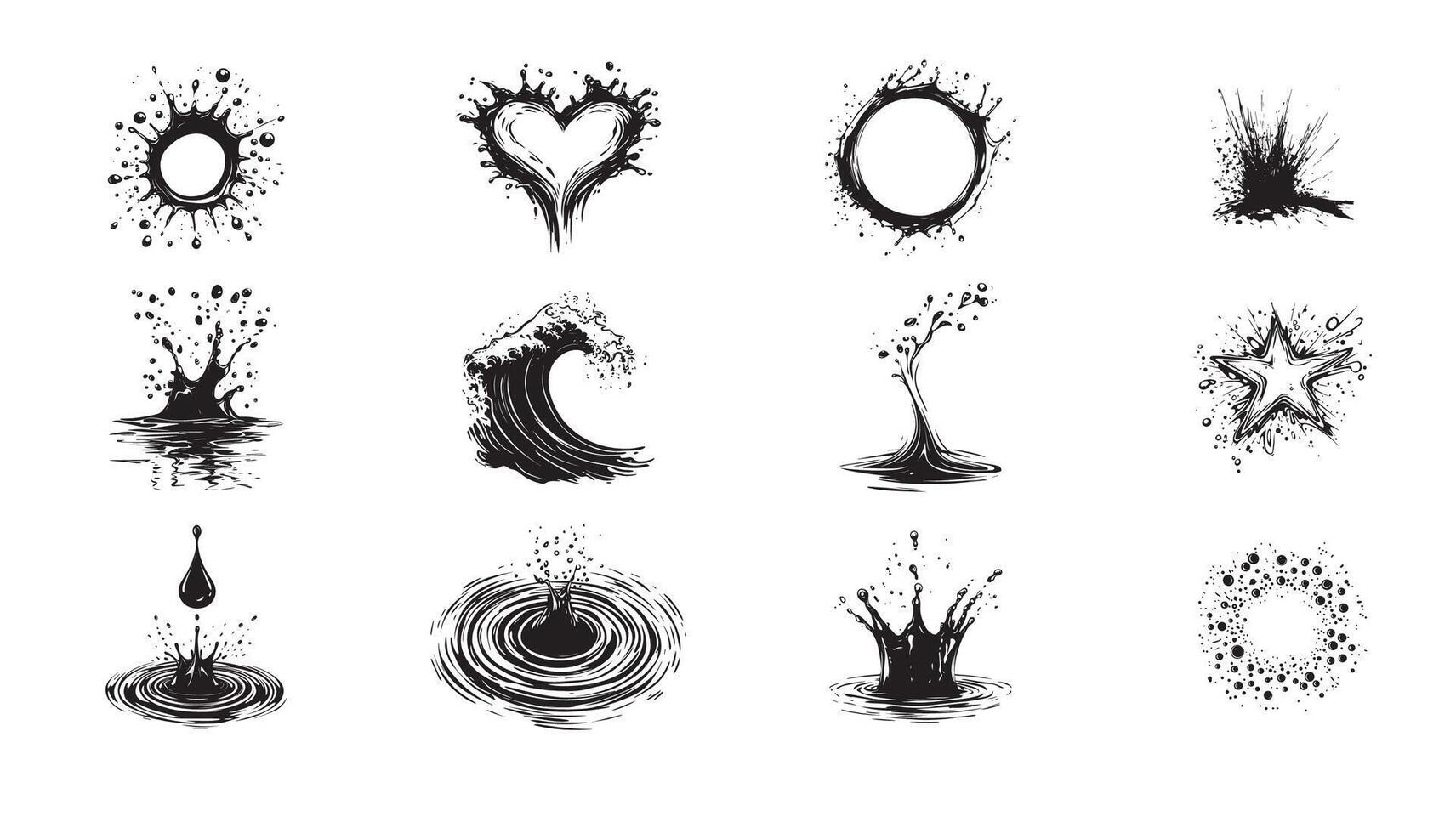 Desk lLiquid Splash Designs with Waves, Hearts, and Water Effects vector