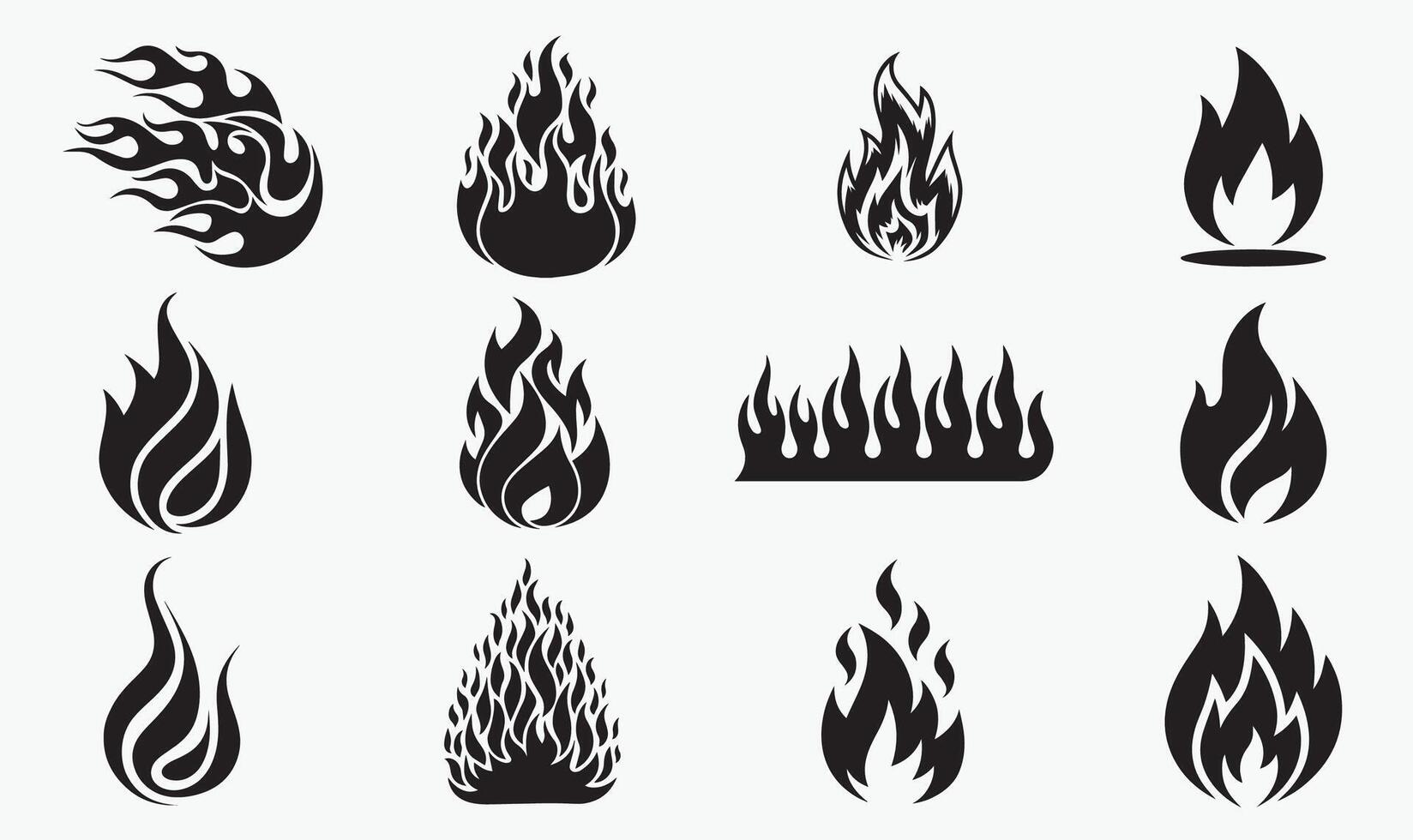 Flame Silhouette Bundle, Flame Icon Set. vector