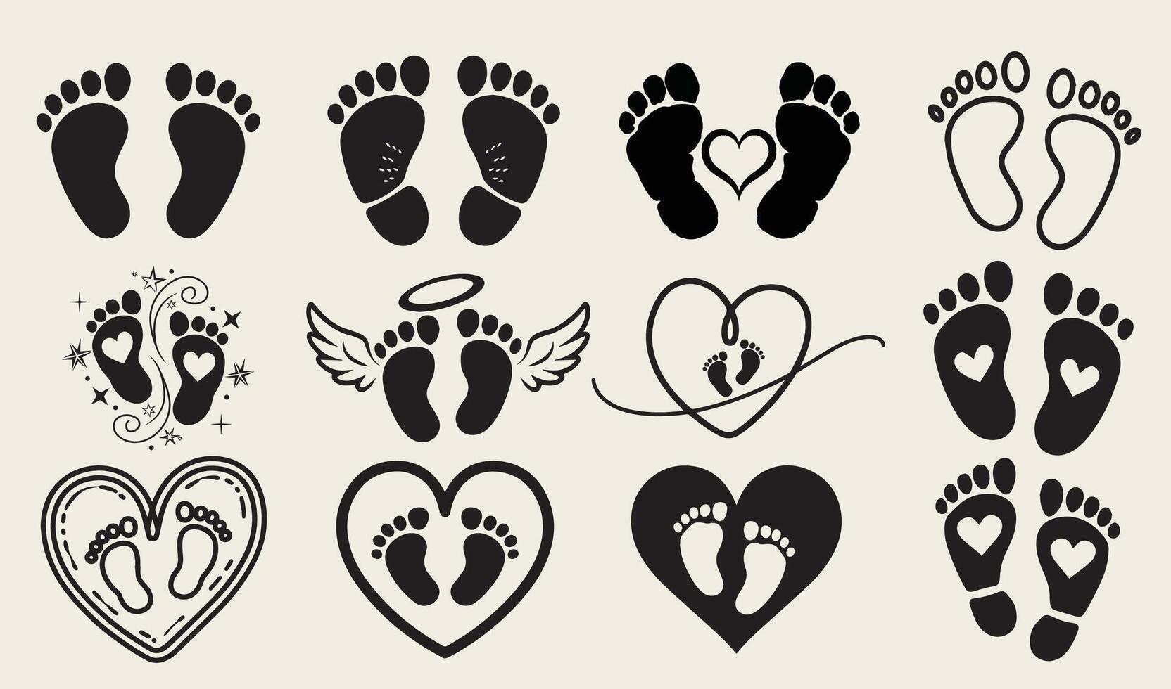 Footprint Designs with Hearts, Wings, and Angelic Elements vector
