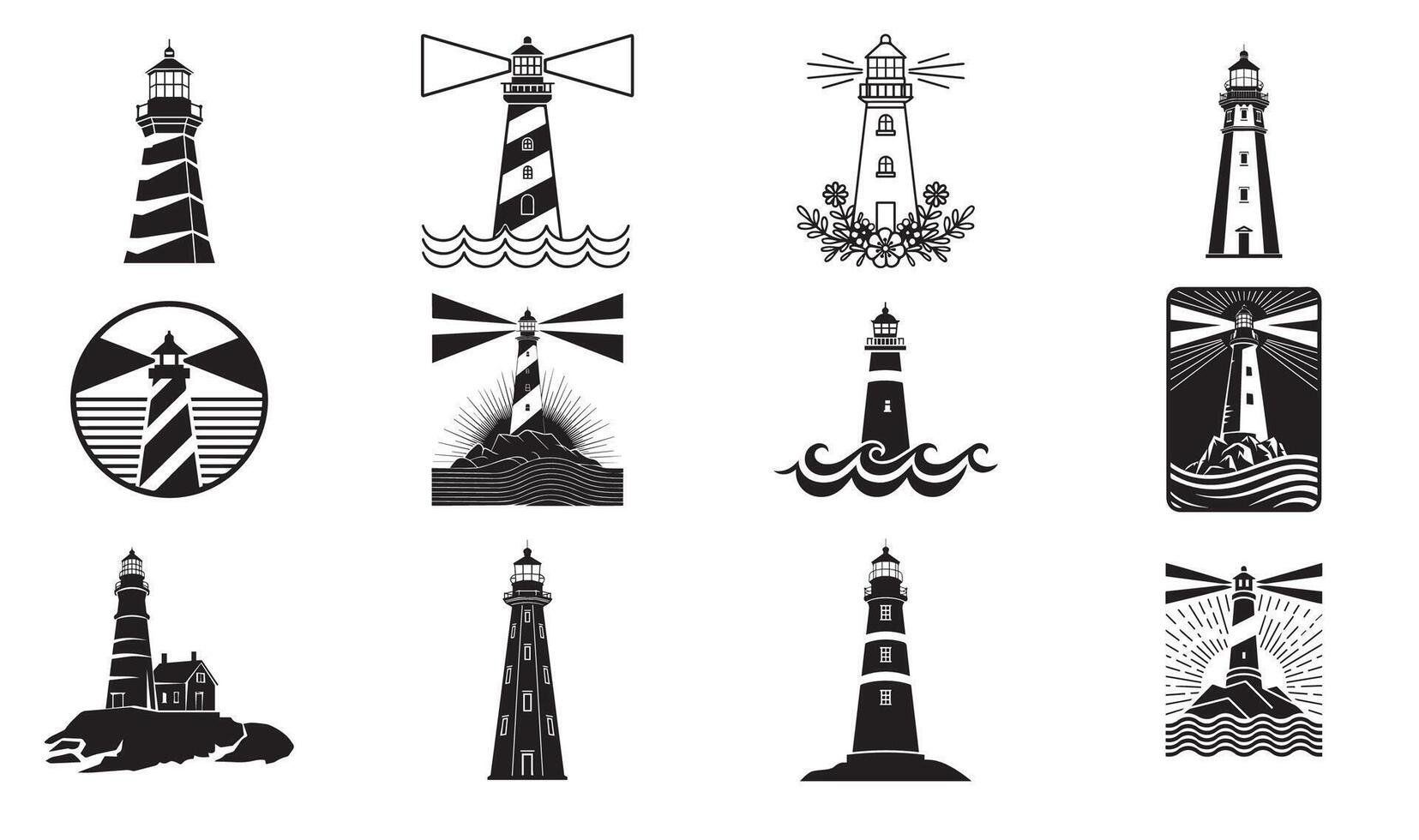 Lighthouse Silhouette bundle, Lighthouse icon Set. vector