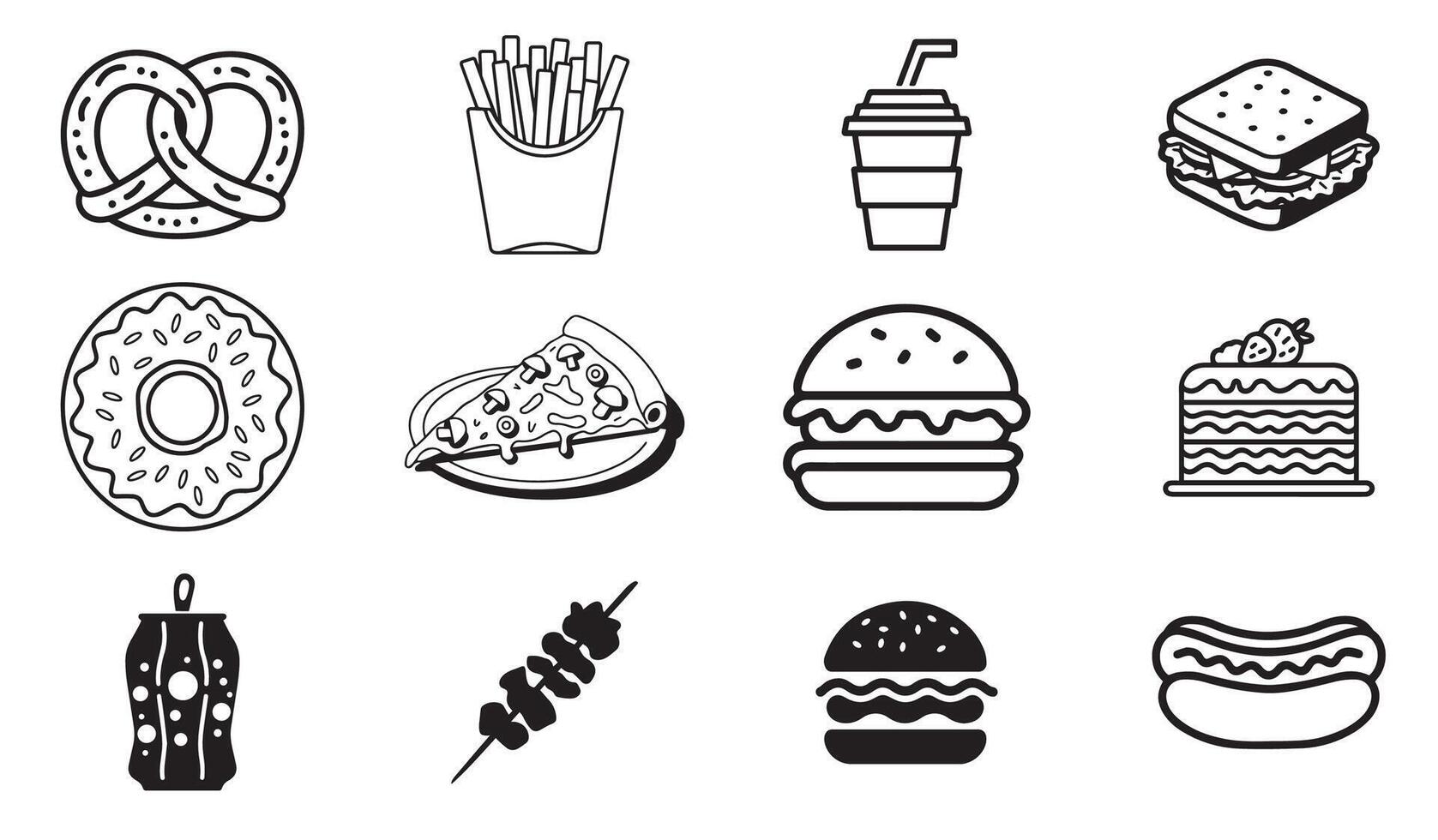 Fast Food and Snack Designs with Burgers, Pizza, Donuts, and More vector