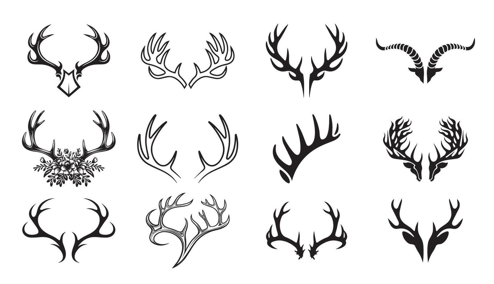 Deer Horn Silhouette bundle, Deer Horn icon Set. vector