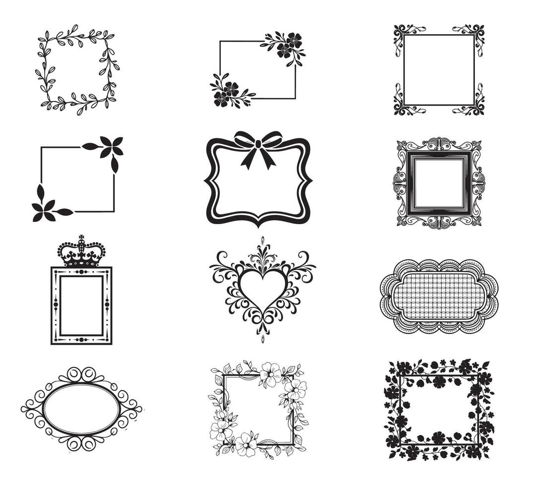 Decorative Frame Designs with Flowers, Ribbons, and Ornate Borders vector