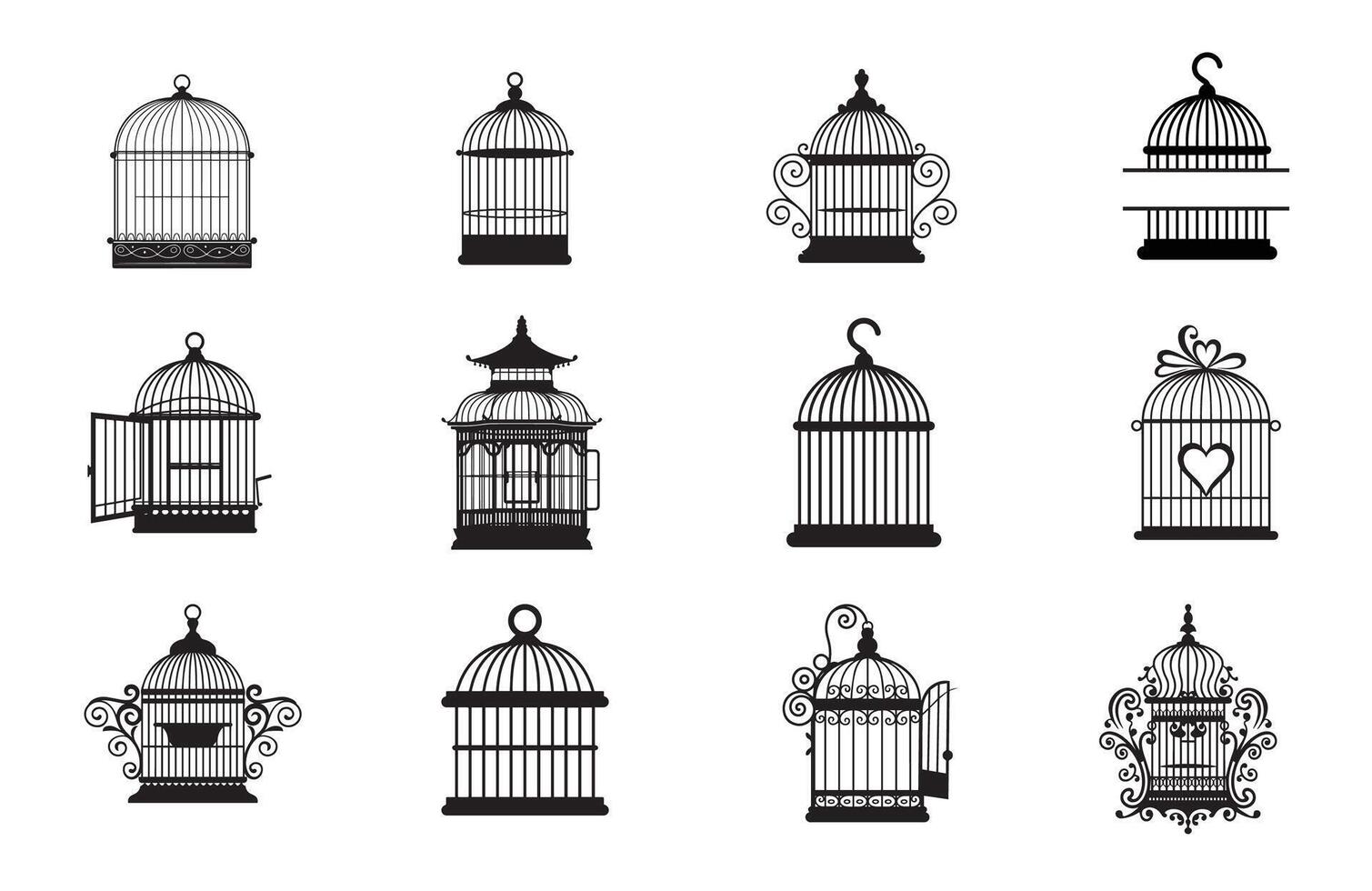 Elegant Birdcage Designs with Openings, Doors, and Decorative Elements vector