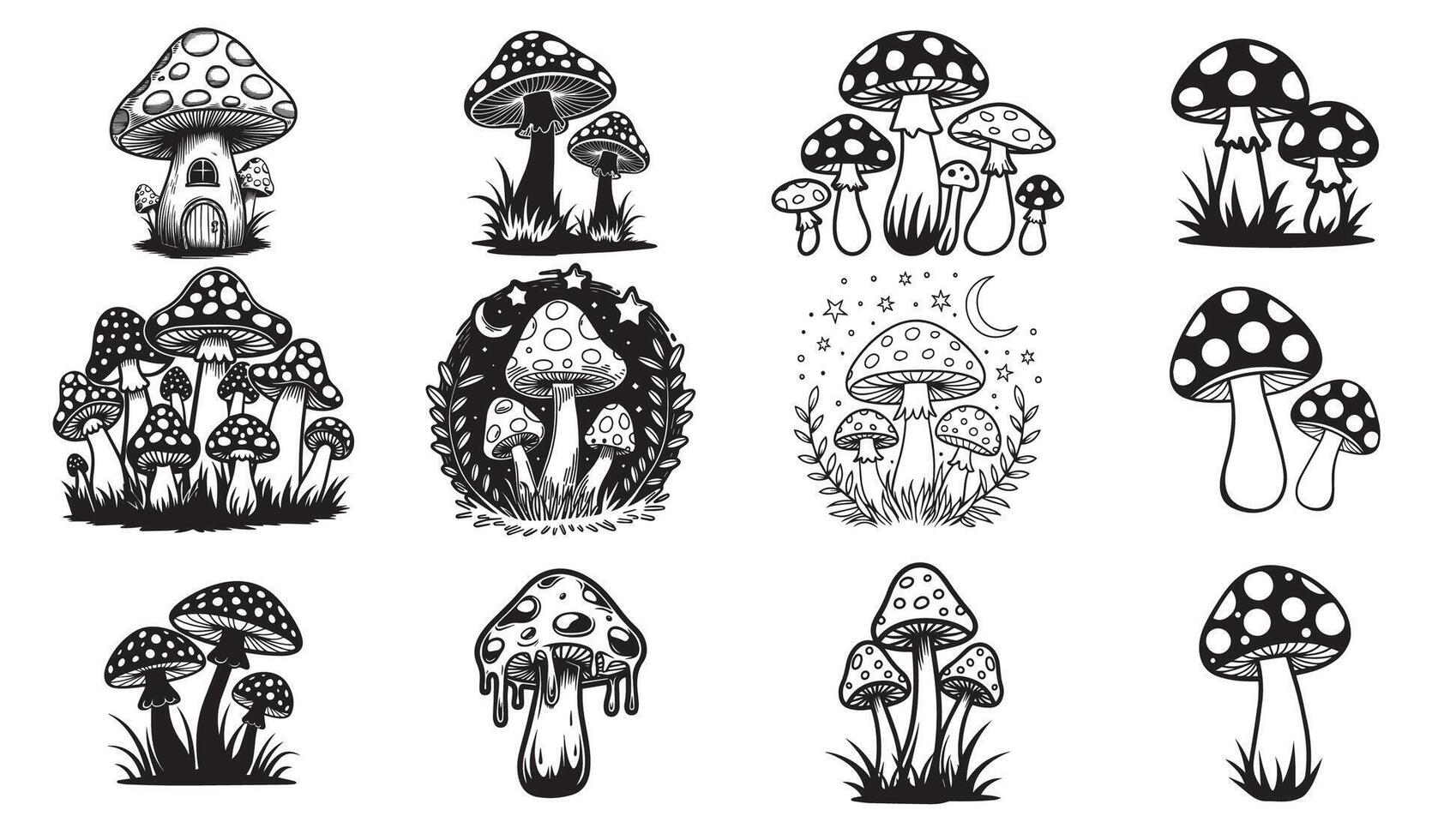Mushroom Designs with Fungi, Forest Themes, and Whimsical Details vector