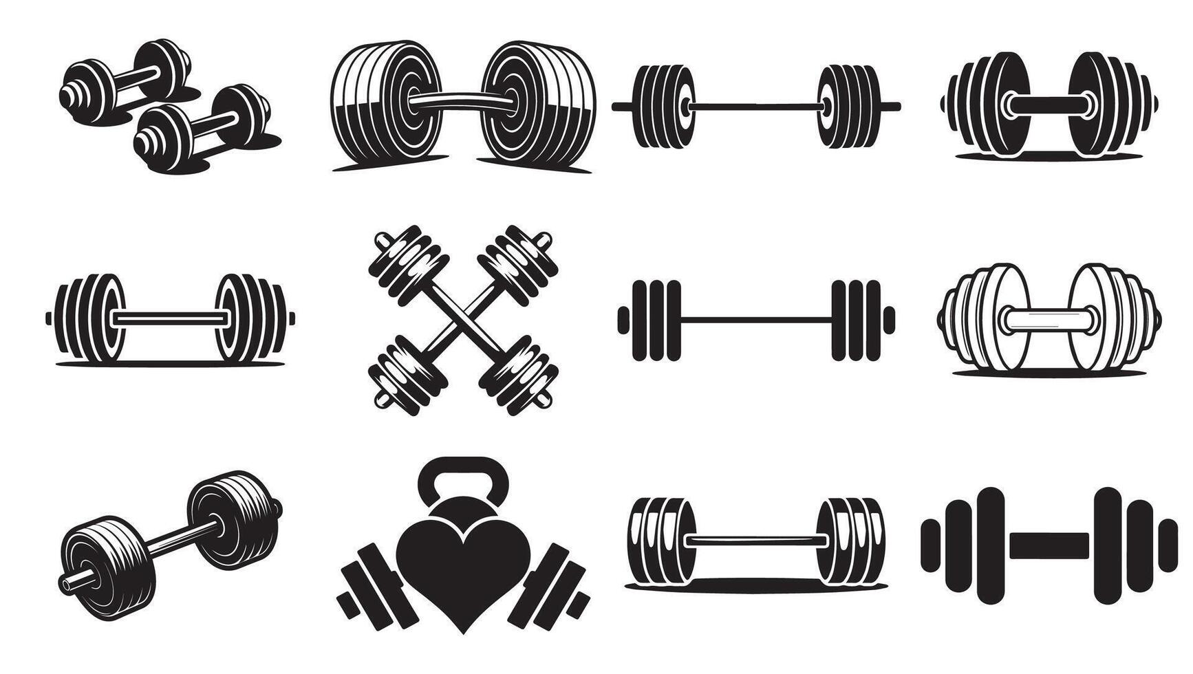 Weightlifting and Dumbbell Designs with Barbell Sets and Kettlebells vector