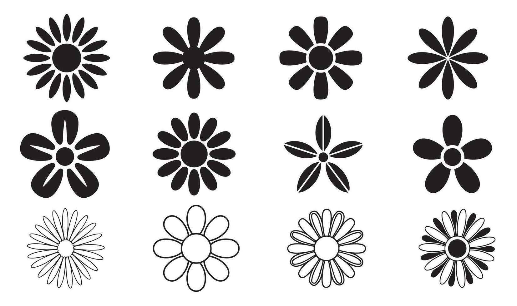Simple and Stylish Flower Designs with Petals and Circular Centers vector