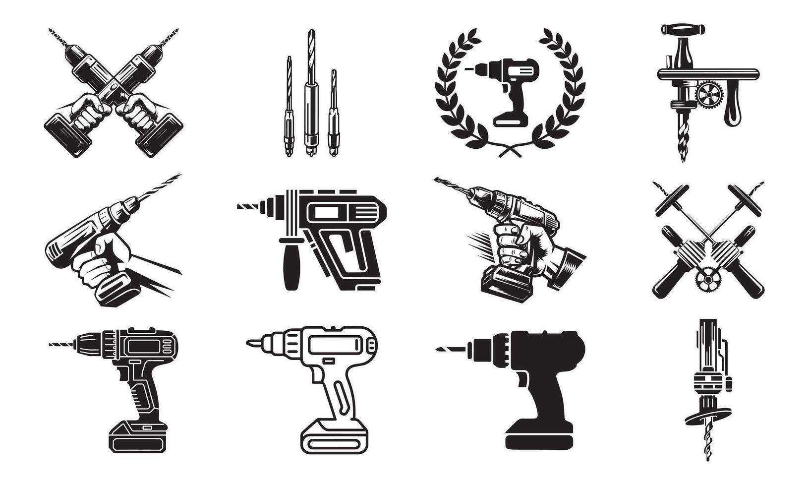 Drill and Tool Designs with Power Tools, Drills, and Accessories vector