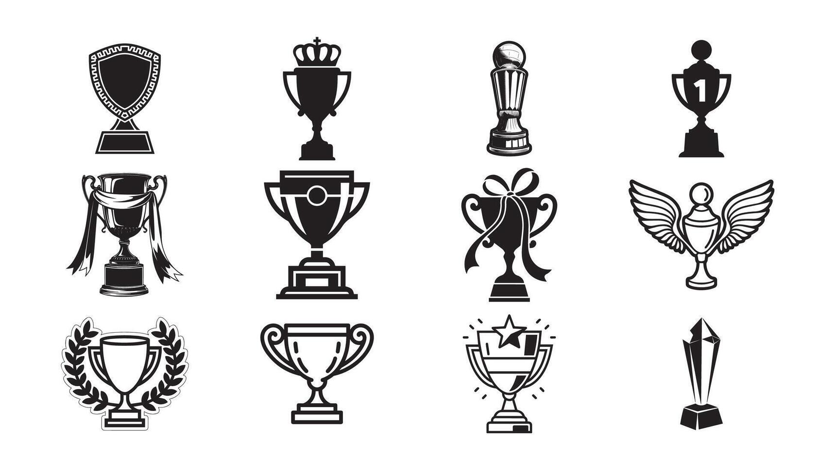 Trophy Designs with Crowns, Wings, and Laurel Wreaths vector
