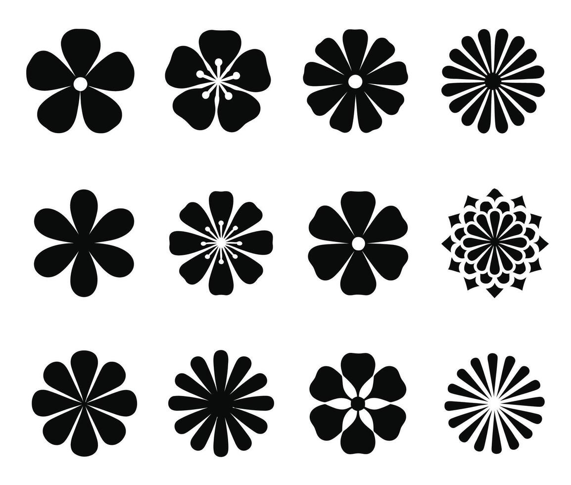 Flowers Set Silhouette Isolated. Flower Clip Art Set. vector