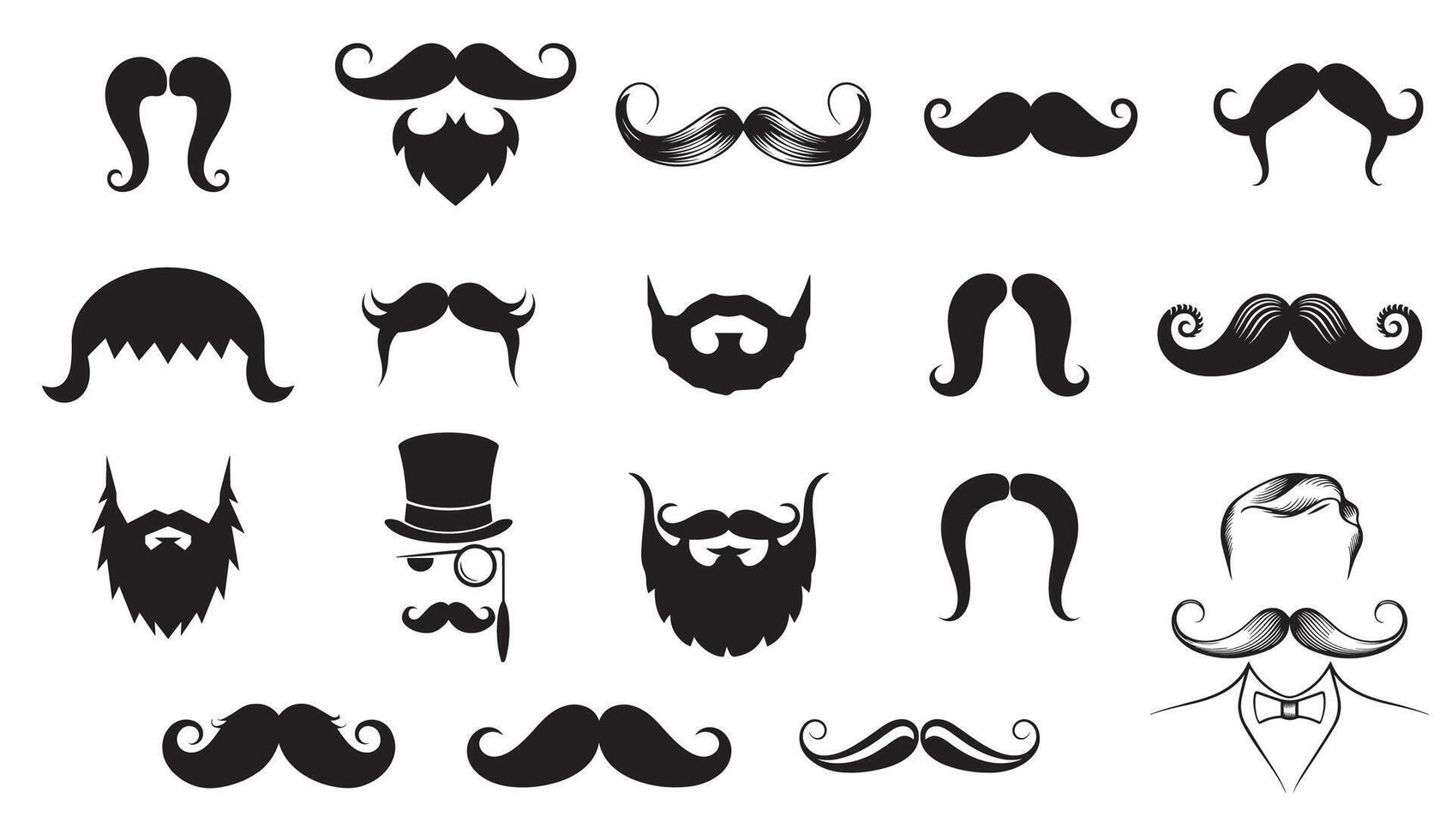 Mustache Silhouette bundle, Mustache icon Set. vector