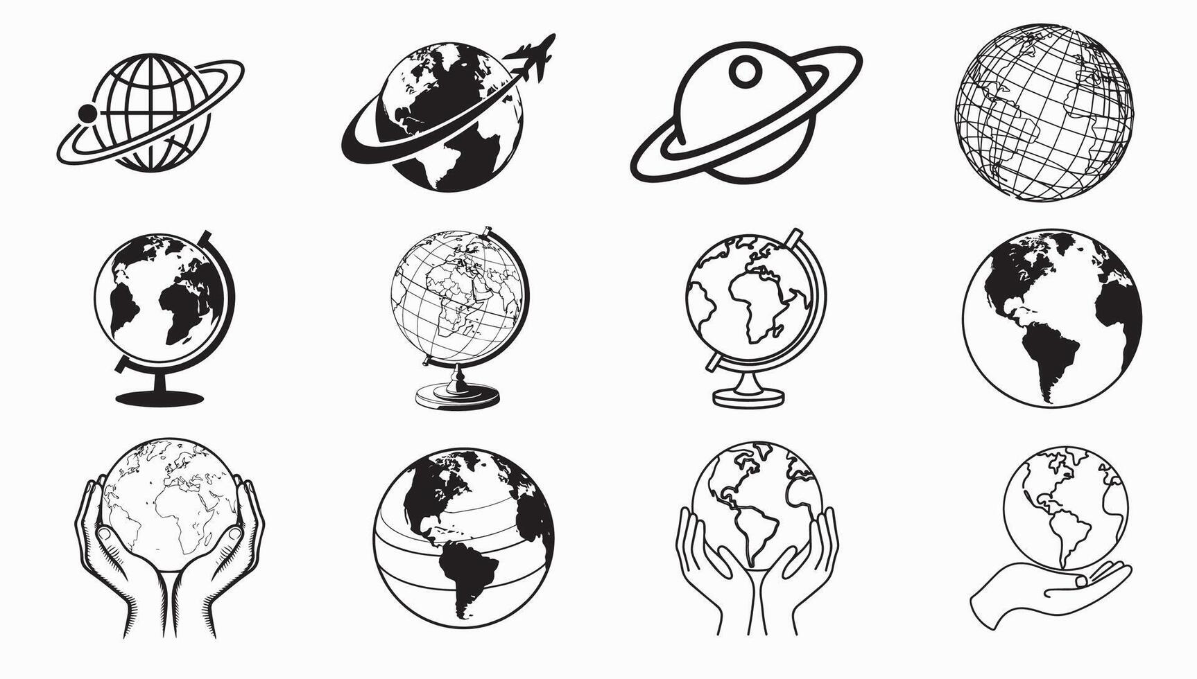 Earth and Planet Designs with Globes, Hands, and Space Elements vector