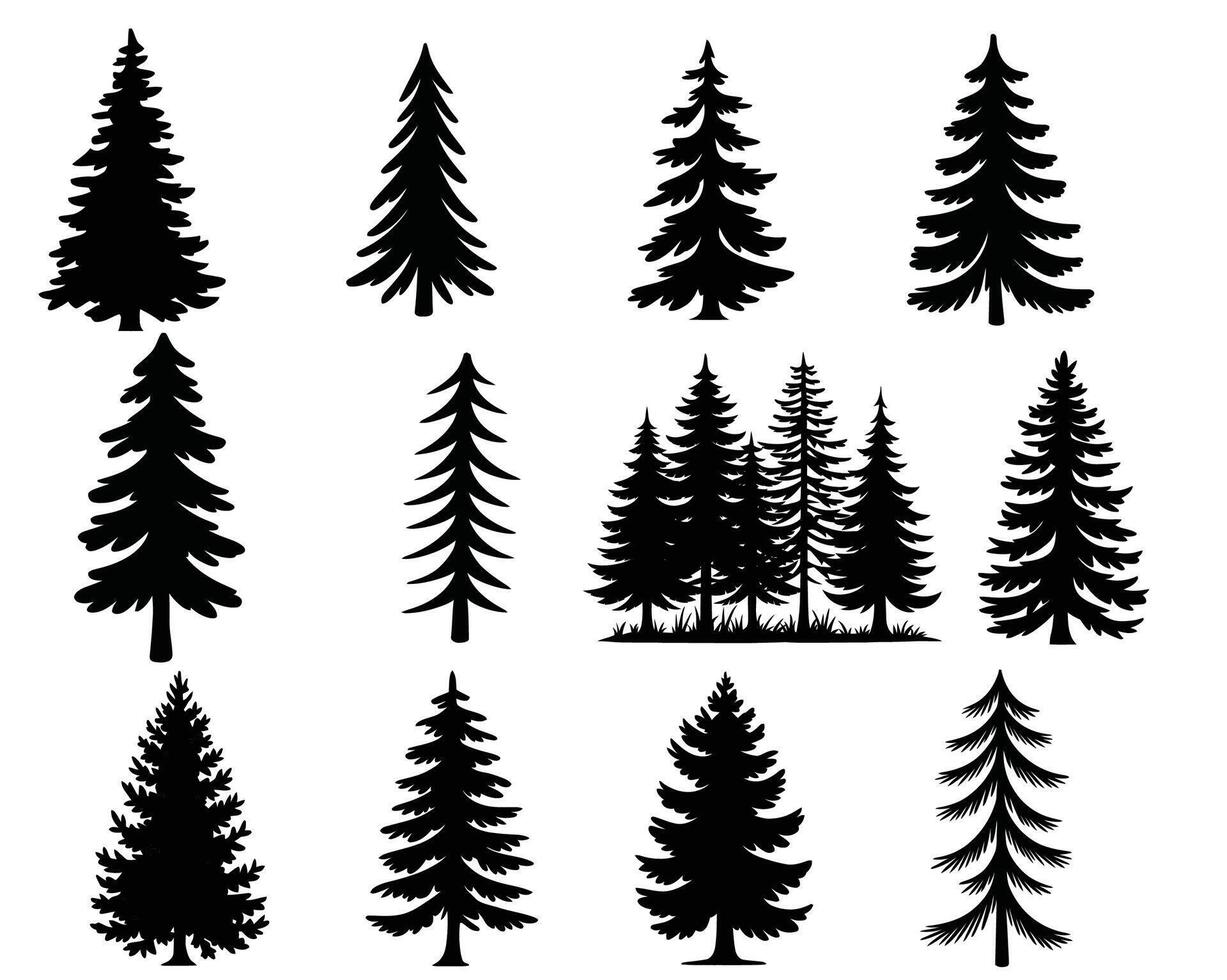 Christmas Trees Pictogram Set, Pine Tree Silhouette. vector