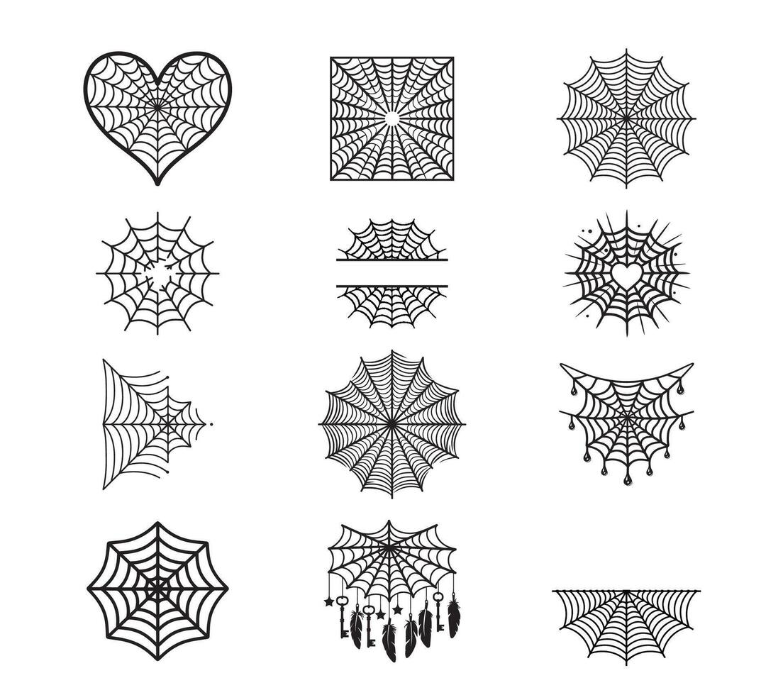 Collection of Intricate Black and White Spider Web Illustrations vector
