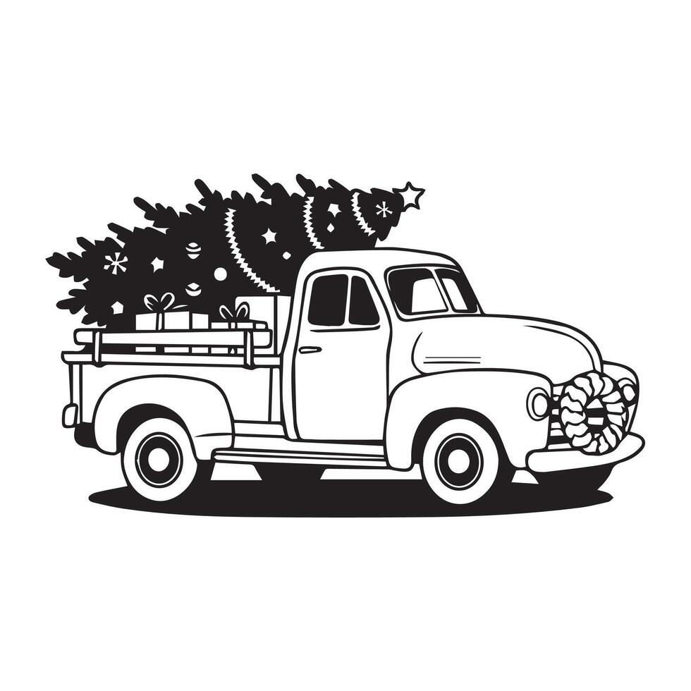 Vintage Truck Carrying Christmas Tree Illustration vector