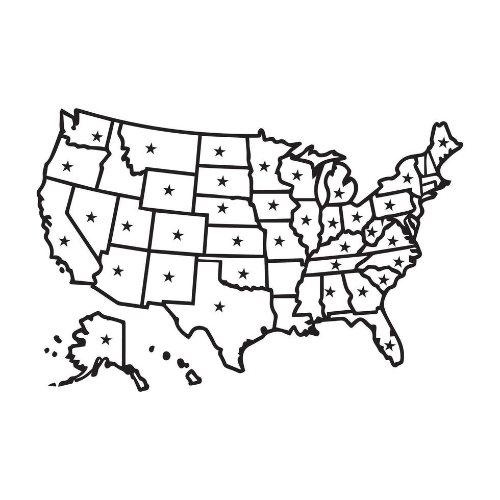 United States Map Outline with State Capitals for Educational and Geographic Designs vector