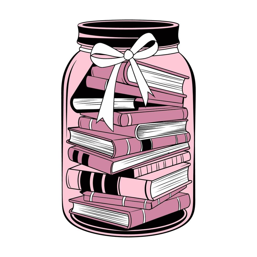Stack of Books Inside a Jar with Ribbon Illustration vector