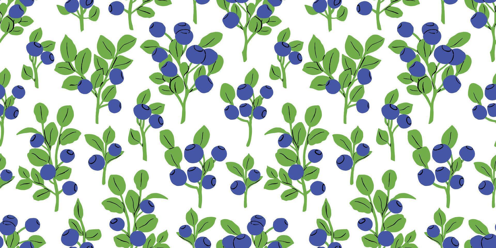 Blueberry Branch Seamless Pattern in Flat Food Style, Repeat Background vector