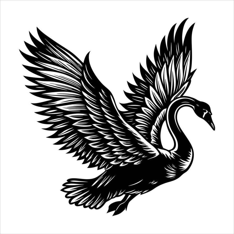 A swan with wings spread on the water vector