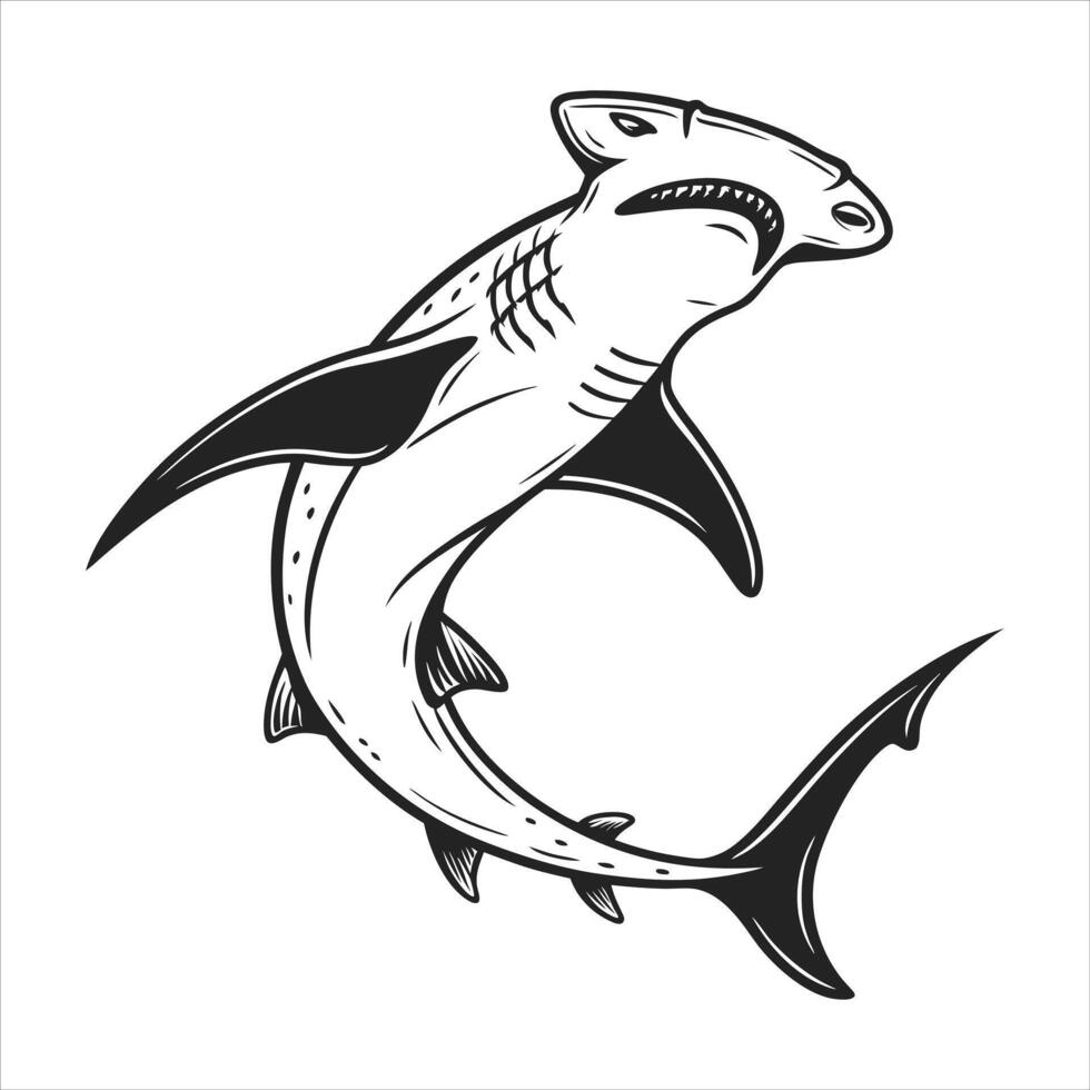 Hammerhead Shark Tattoo Drawing vector