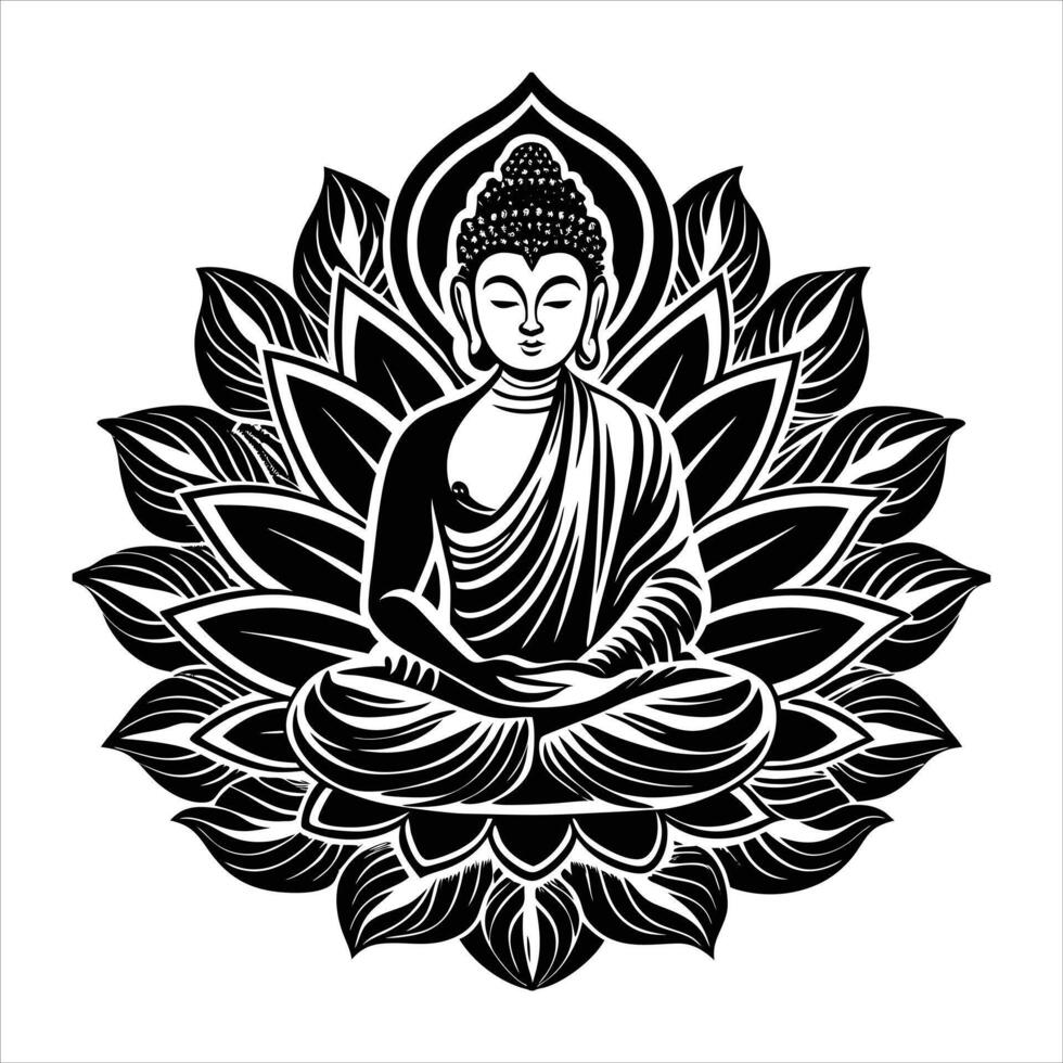 Buddha Sitting On Lotus Flower vector