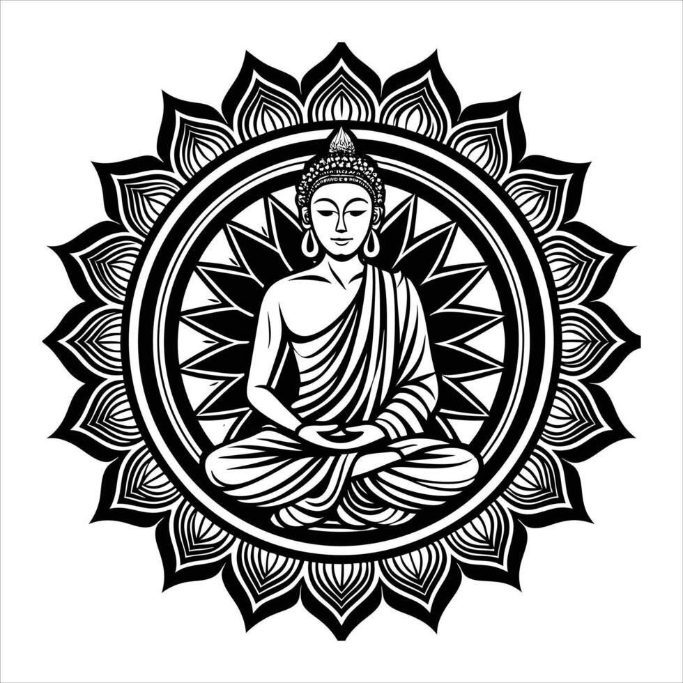 serene Buddha statue meditatin vector