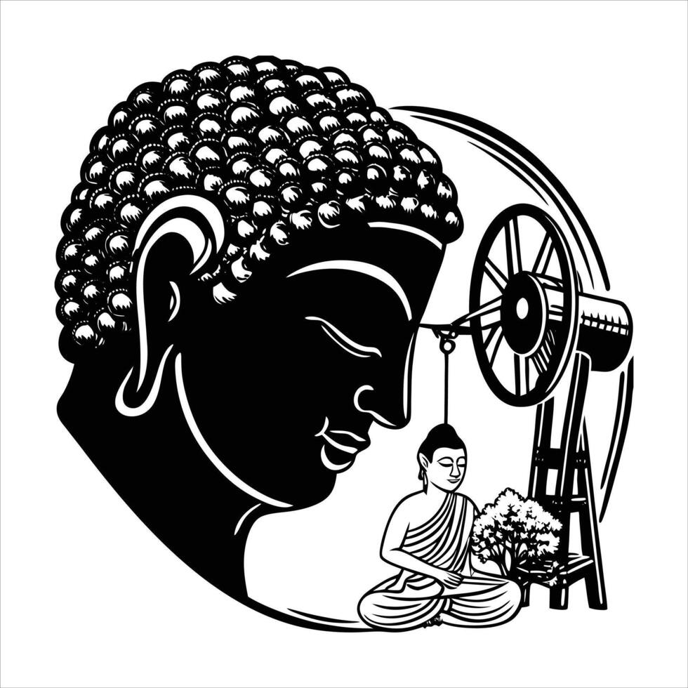 A black and white of a buddha head vector