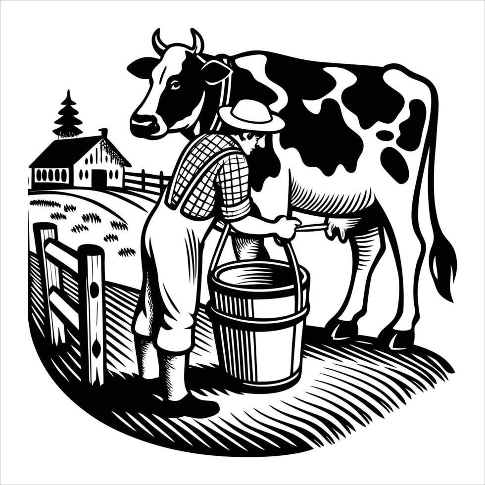 Cow With Milk Pail vector