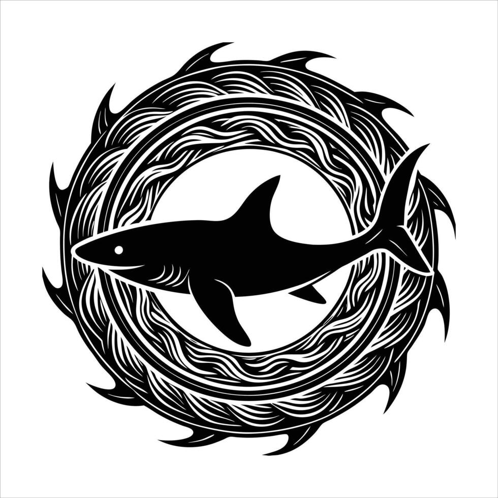 Cartoon Shark Mascot Logo Silhouetted vector
