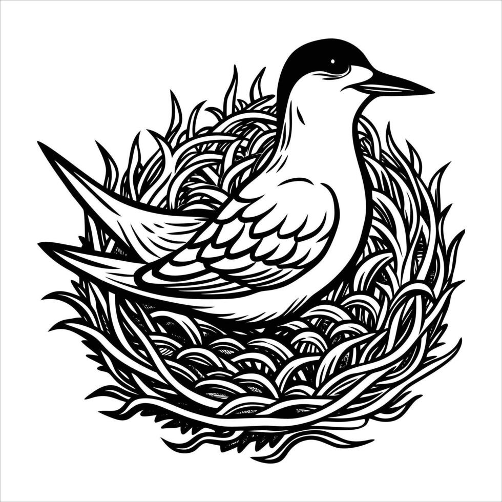 Illustration of a yellow bird in a nest vector