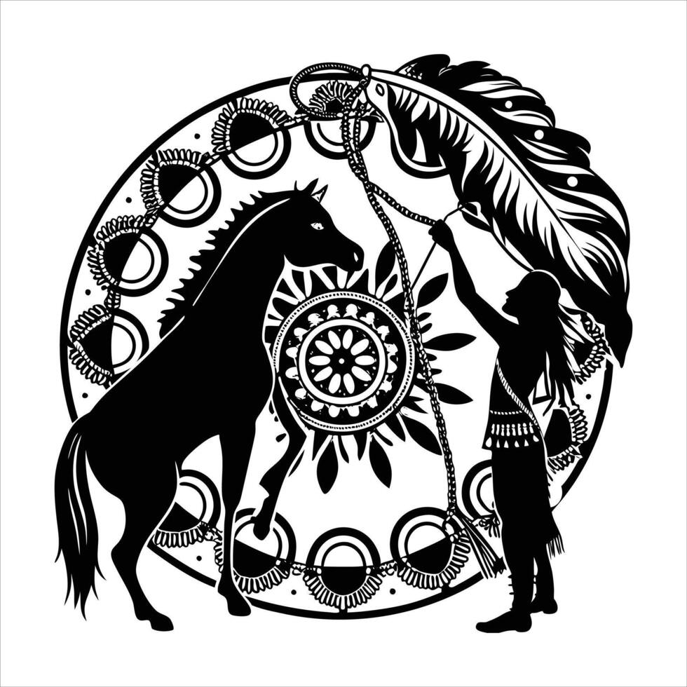 Horse Mandala black color silhouette vector