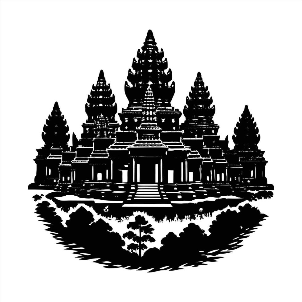 Angkor Wat Temple Silhouette vector
