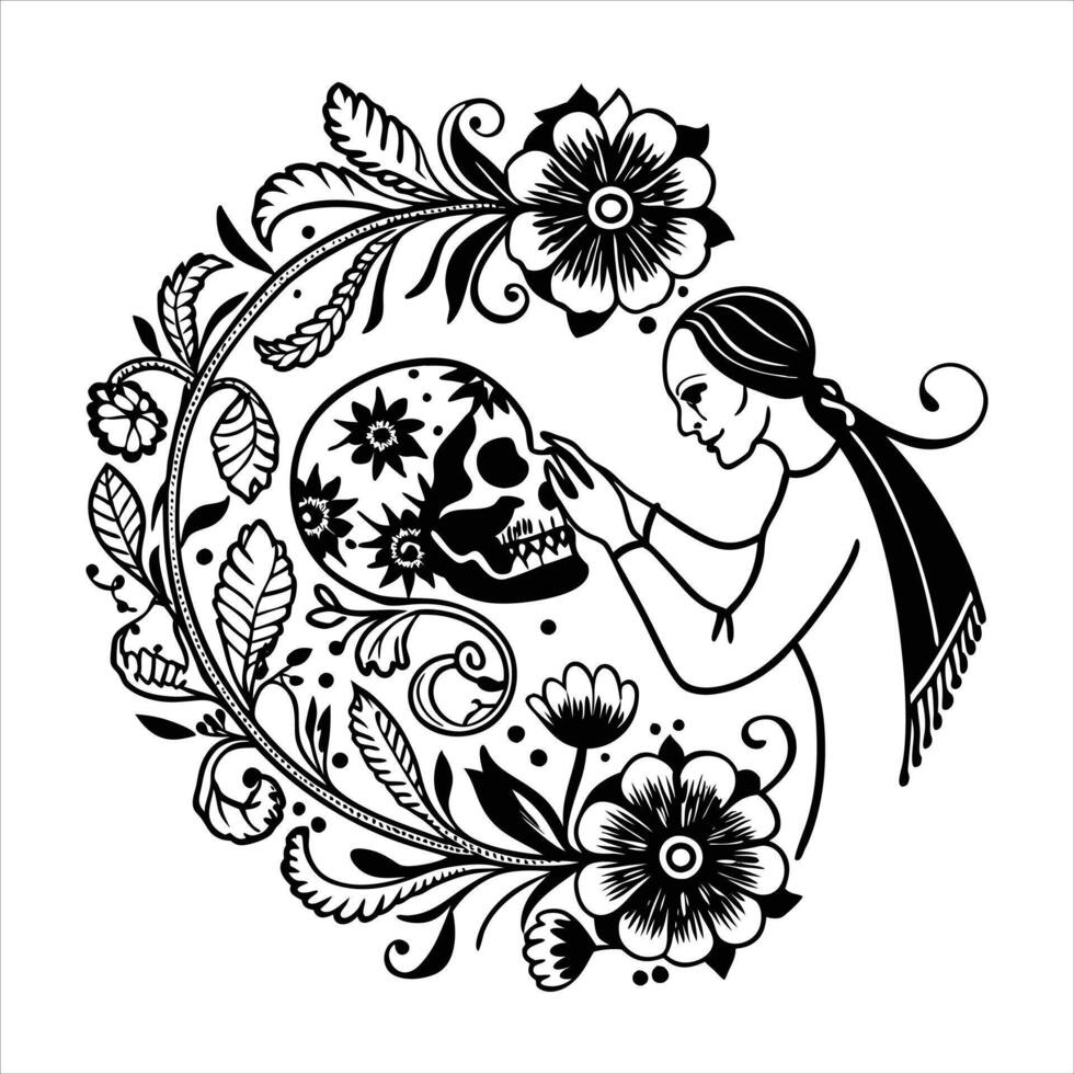 A skull with flowers and a skull vector