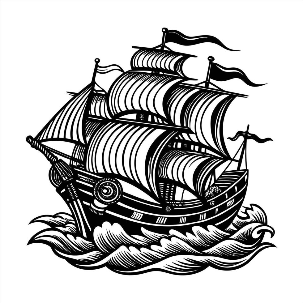 A pirate ship in a storm with vector