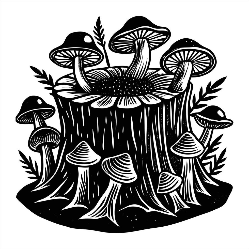 tree stump with mushrooms vector
