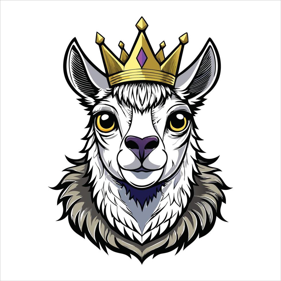 Cute king llama and alpaca cartoon vector