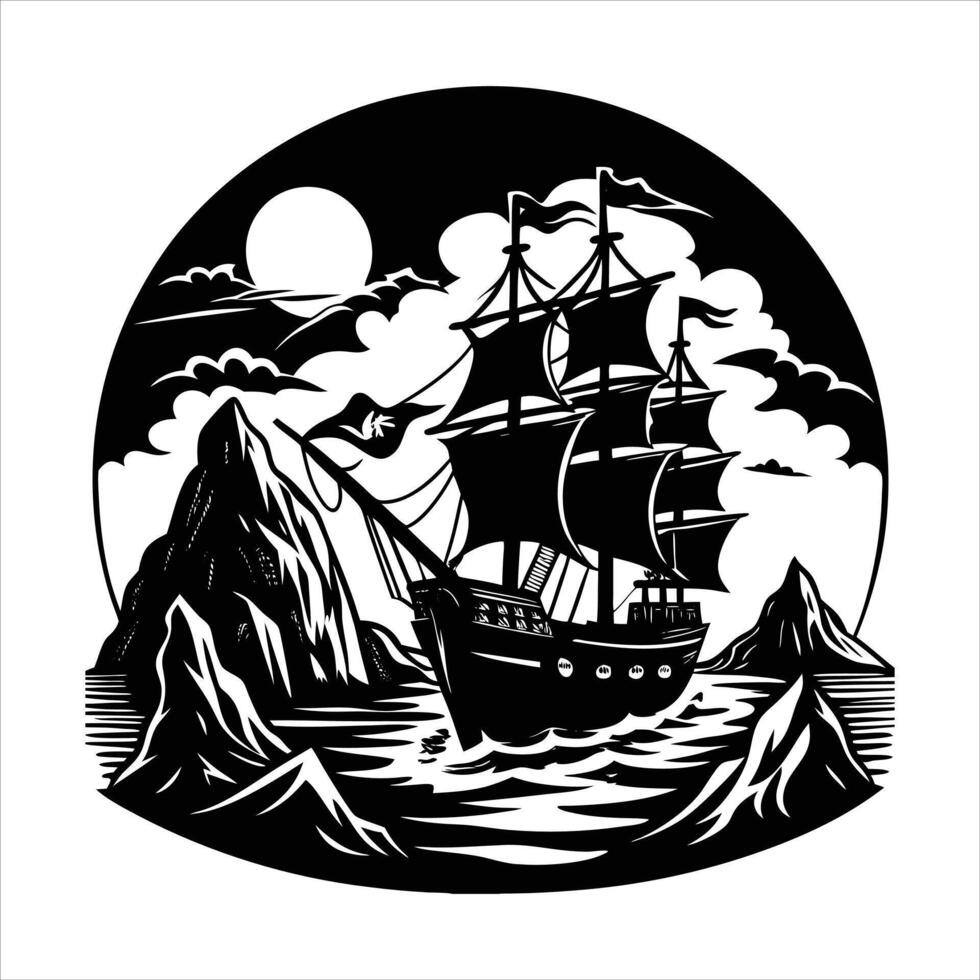 Misty Pirate Ship vector