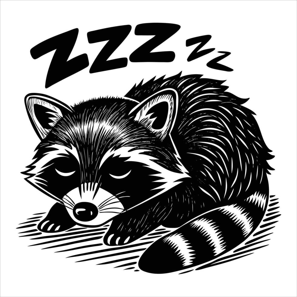 Common Raccoon Sleeping On Ba vector